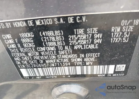 2018 Honda Hr-V Ex z USA, uszkodzony, nr VIN 3CZRU6H57JM711394